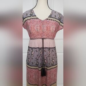 Style & Co Petite Mixed-Print Tassel-Waist Maxi Dress